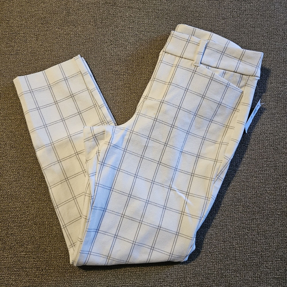 Old Navy Cream Windowpane Cropped Pants